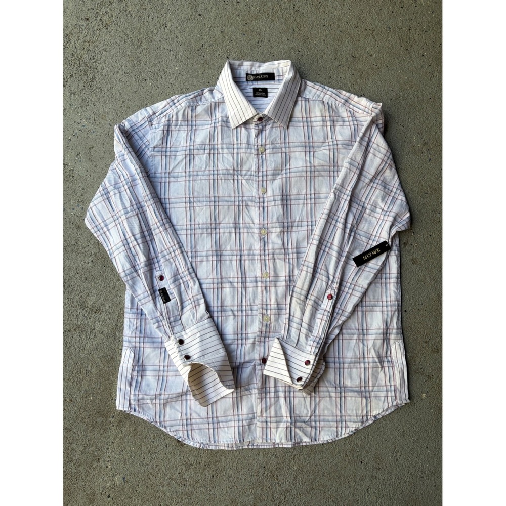 Sean John Mens XL Plaid Button Down Shirt Raisin Cotton Long Sleeve SW52424 NWT